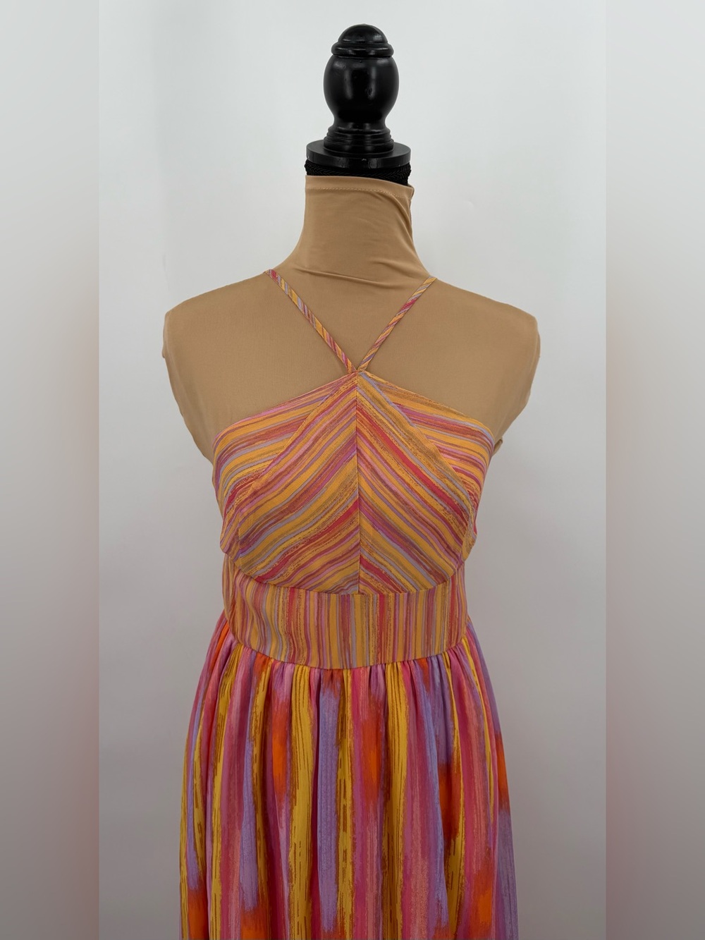 Multicolor striped halter leg slit maxi dress S resort vacation wedding guest - Picture 5 of 10